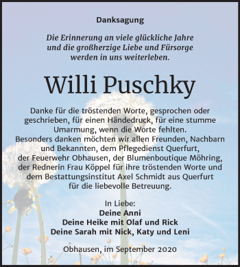 Traueranzeige von Willi Puschky von Mitteldeutsche Zeitung Merseburg/Querfurt