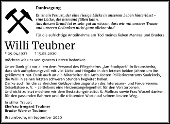 Traueranzeige von Willi Teubner von Mitteldeutsche Zeitung Merseburg/Querfurt