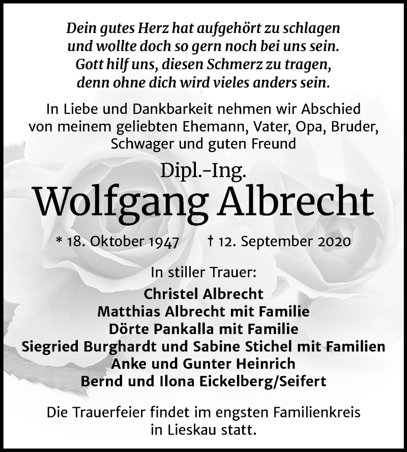  Traueranzeige für Wolfgang Albrecht vom 19.09.2020 aus Mitteldeutsche Zeitung Halle/Saalkreis