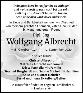 Traueranzeige von Wolfgang Albrecht von Mitteldeutsche Zeitung Halle/Saalkreis