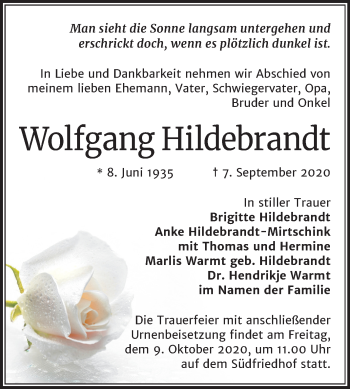 Traueranzeige von Wolfgang Hildebrandt von Mitteldeutsche Zeitung Halle/Saalkreis
