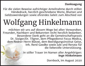 Traueranzeige von Wolfgang Hinkelmann von Super Sonntag Köthen