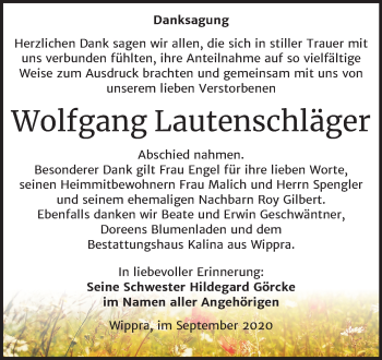 Traueranzeige von Wolfgang Lautenschläger von Mitteldeutsche Zeitung Mansfelder Land