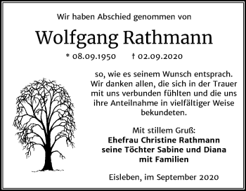 Traueranzeige von Wolfgang Rathmann von Mitteldeutsche Zeitung Mansfelder Land