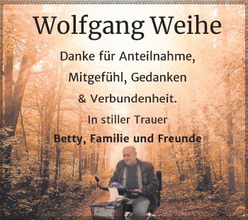 Traueranzeige von Wolfgang Weihe von Wochenspiegel Bitterfeld