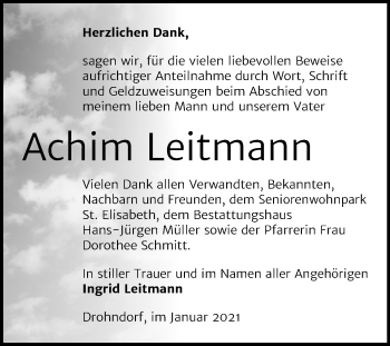 Traueranzeige von Achim Leitmann von Mitteldeutsche Zeitung Aschersleben