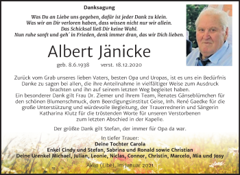 Traueranzeige von Albert Jänicke von Super Sonntag Köthen