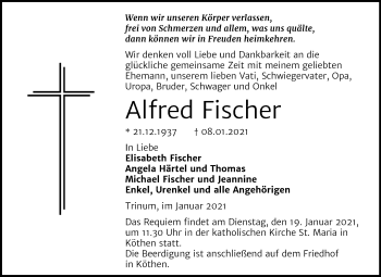 Traueranzeige von Alfred Fischer von Mitteldeutsche Zeitung Köthen