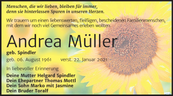 Traueranzeige von Andrea Mühle von Super Sonntag Dessau-Roßlau