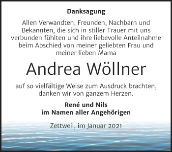 Traueranzeige von Andrea Wöllner von Super Sonntag Zeitz