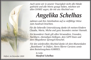 Traueranzeige von Angelika Schelhas von Mitteldeutsche Zeitung Quedlinburg