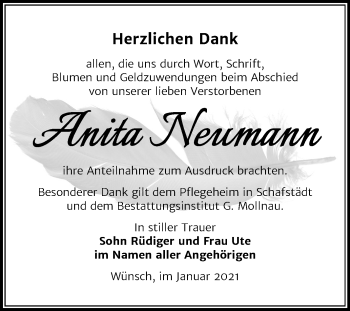 Traueranzeige von Anita Neumann von Mitteldeutsche Zeitung Merseburg/Querfurt