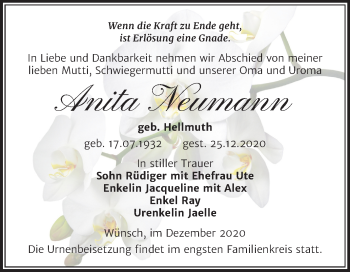 Traueranzeige von Anita Neumann von Mitteldeutsche Zeitung Merseburg/Querfurt
