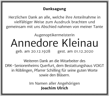 Traueranzeige von Annedore Kleinau von Super Sonntag Merseburg/Querfurt