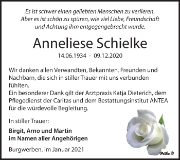 Traueranzeige von Anneliese Schielke von Super Sonntag Weißenfels