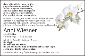 Traueranzeige von Anni Wiesner von Super Sonntag Bernburg