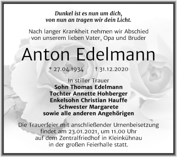 Traueranzeige von Anton Edelmann von Mitteldeutsche Zeitung Dessau-Roßlau