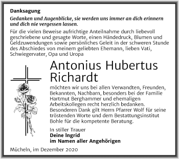 Traueranzeige von Antonius Hubertus Richardt von Mitteldeutsche Zeitung Merseburg/Querfurt