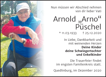 Traueranzeige von Arnold Püschel von Super Sonntag Quedlinburg