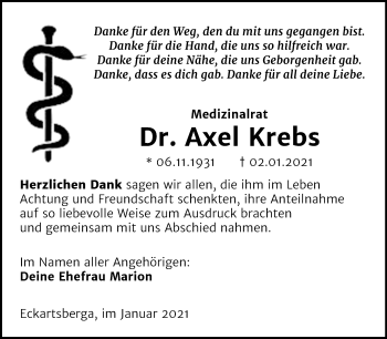 Traueranzeige von Axel Krebs von Super Sonntag Naumburg/Nebra