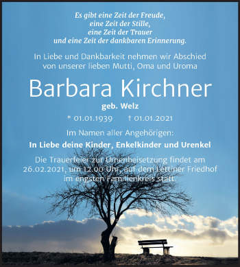 Traueranzeige von Barbara Kirchner von Mitteldeutsche Zeitung Halle/Saalkreis