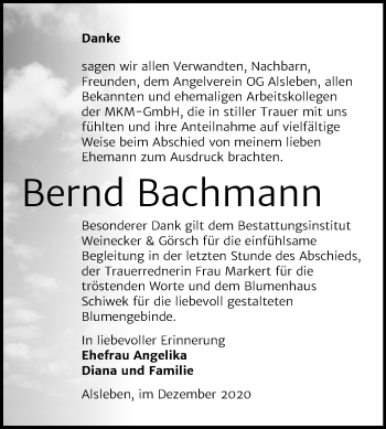 Traueranzeige von Bernd Bachmann von Mitteldeutsche Zeitung Bernburg