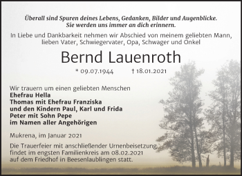 Traueranzeige von Bernd Lauenroth von Mitteldeutsche Zeitung Bernburg