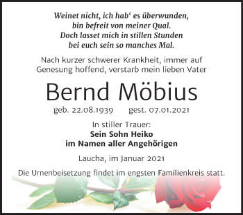Traueranzeige von Bernd Möbius von Super Sonntag Merseburg/Querfurt / Naumburg/Nebra