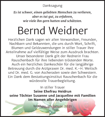 Traueranzeige von Bernd Weidner von Super Sonntag Naumburg/Nebra