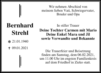 Traueranzeige von Bernhard Strehl von Super Sonntag Wittenberg