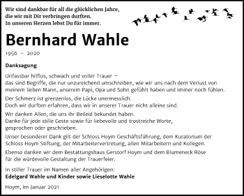Traueranzeige von Bernhard Wahle von Mitteldeutsche Zeitung Aschersleben