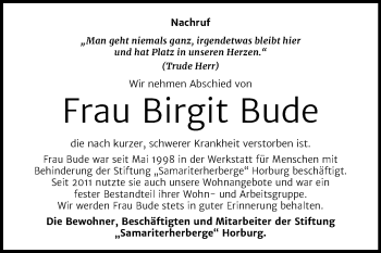 Traueranzeige von Birgit Bude von Super Sonntag Merseburg/Querfurt