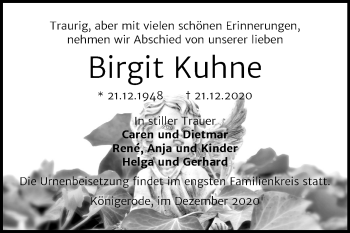 Traueranzeige von Birgit Kuhne von Super Sonntag Quedlinburg