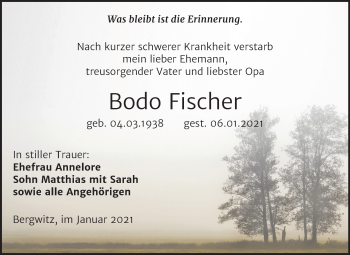 Traueranzeige von Bodo Fischer von Mitteldeutsche Zeitung Wittenberg