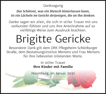 Traueranzeige von Brigitte Gericke von Super Sonntag Naumburg/Nebra