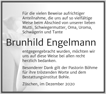 Traueranzeige von Brunhild Engelmann von Mitteldeutsche Zeitung Merseburg/Querfurt