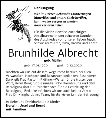 Traueranzeige von Brunhilde Albrecht von Mitteldeutsche Zeitung Naumburg/Nebra