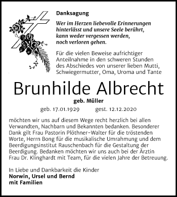 Traueranzeige von Brunhilde Albrecht von Mitteldeutsche Zeitung Naumburg/Nebra