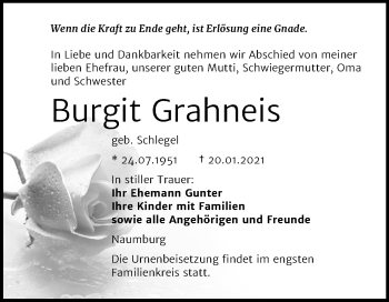 Traueranzeige von Burgfit Grahneis von Super Sonntag Naumburg/Nebra