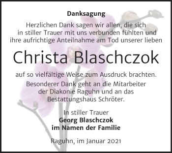 Traueranzeige von Christa Blaschczok von Mitteldeutsche Zeitung Bitterfeld
