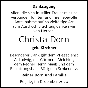 Traueranzeige von Christa Dorn von Super Sonntag Merseburg/Querfurt