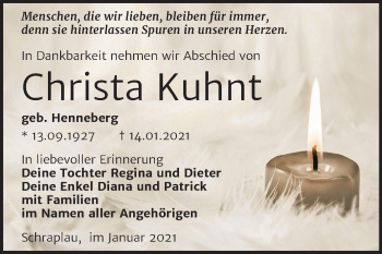Traueranzeige von Christa Kuhnt von Mitteldeutsche Zeitung Merseburg/Querfurt