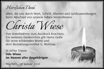 Traueranzeige von Christa Wiese von Mitteldeutsche Zeitung Merseburg/Querfurt
