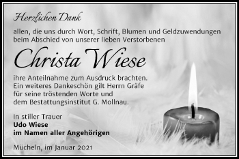 Traueranzeige von Christa Wiese von Super Sonntag Merseburg/Querfurt