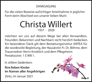 Traueranzeige von Christa Willert von Super Sonntag Zeitz