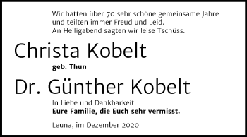 Traueranzeige von Christa und Günther Kobelt von Mitteldeutsche Zeitung Merseburg/Querfurt