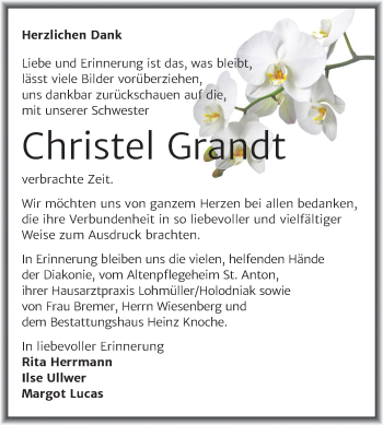 Traueranzeige von Christel Grandt von Super Sonntag Aschersleben
