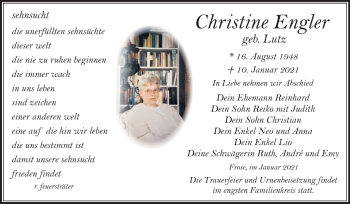 Traueranzeige von Christine Engler von Super Sonntag Aschersleben