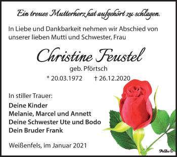 Traueranzeige von Christine Feustel von Mitteldeutsche Zeitung Weißenfels