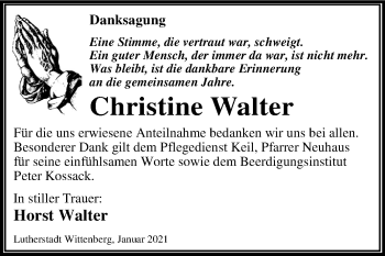 Traueranzeige von Christine Walter von Mitteldeutsche Zeitung Wittenberg